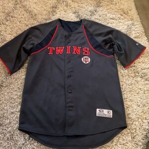 True Fan Minnesota Twins MLB Baseball Jersey Gray Red Blue Mens Medium